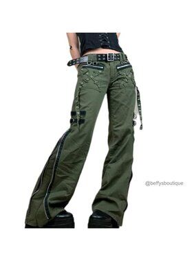 Vintage Y2K Goth Wide Leg Mid Rise Denim Jeans Chain Pants
